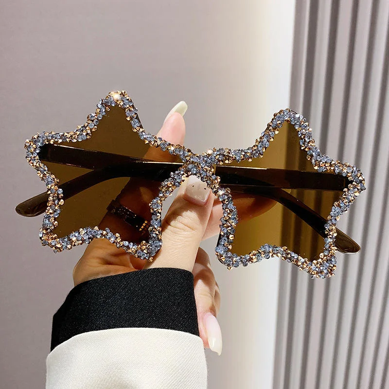 PC+METAL Cute Star Shape Sun Glasses Women Funny Pentagram Eyewear Bling Pink Blue Party Glasses Rimless 2024 New Summer Style Sunglasses - View 6