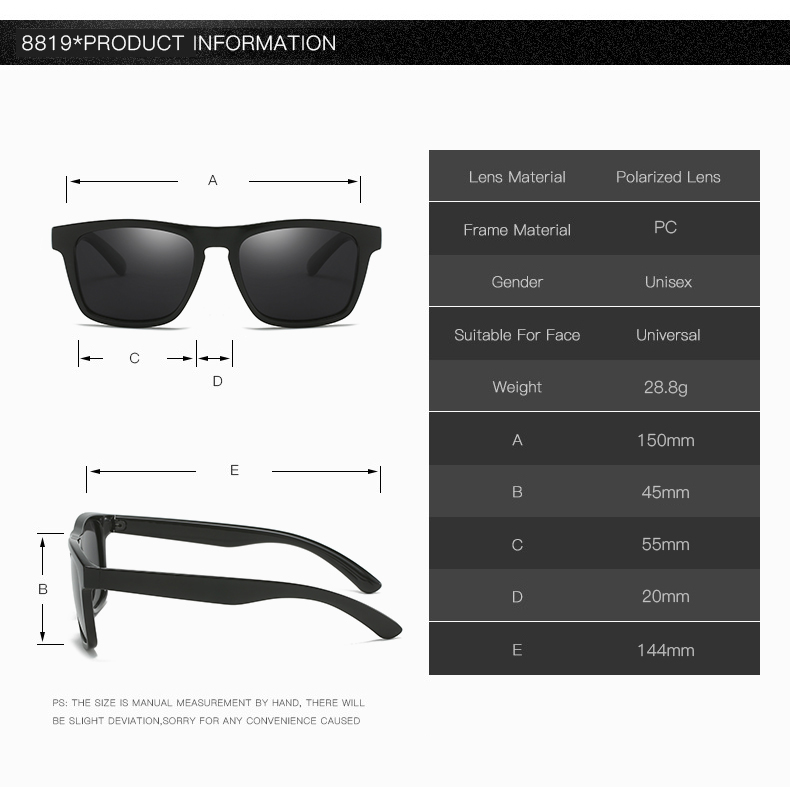 Blue, Green, Gray, Black PC Classic Plastic Frame Uv400 Driving Shades High Quality Custom logo Men Polarized Sunglasses - Details 1
