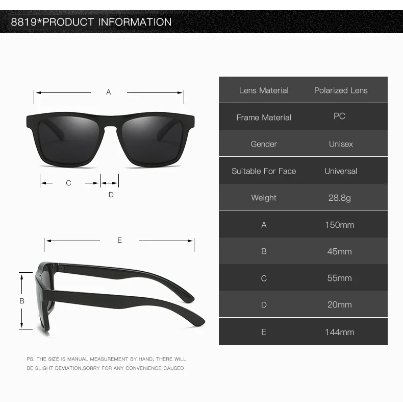 Blue, Green, Gray, Black PC Classic Plastic Frame Uv400 Driving Shades High Quality Custom logo Men Polarized Sunglasses - Details 1