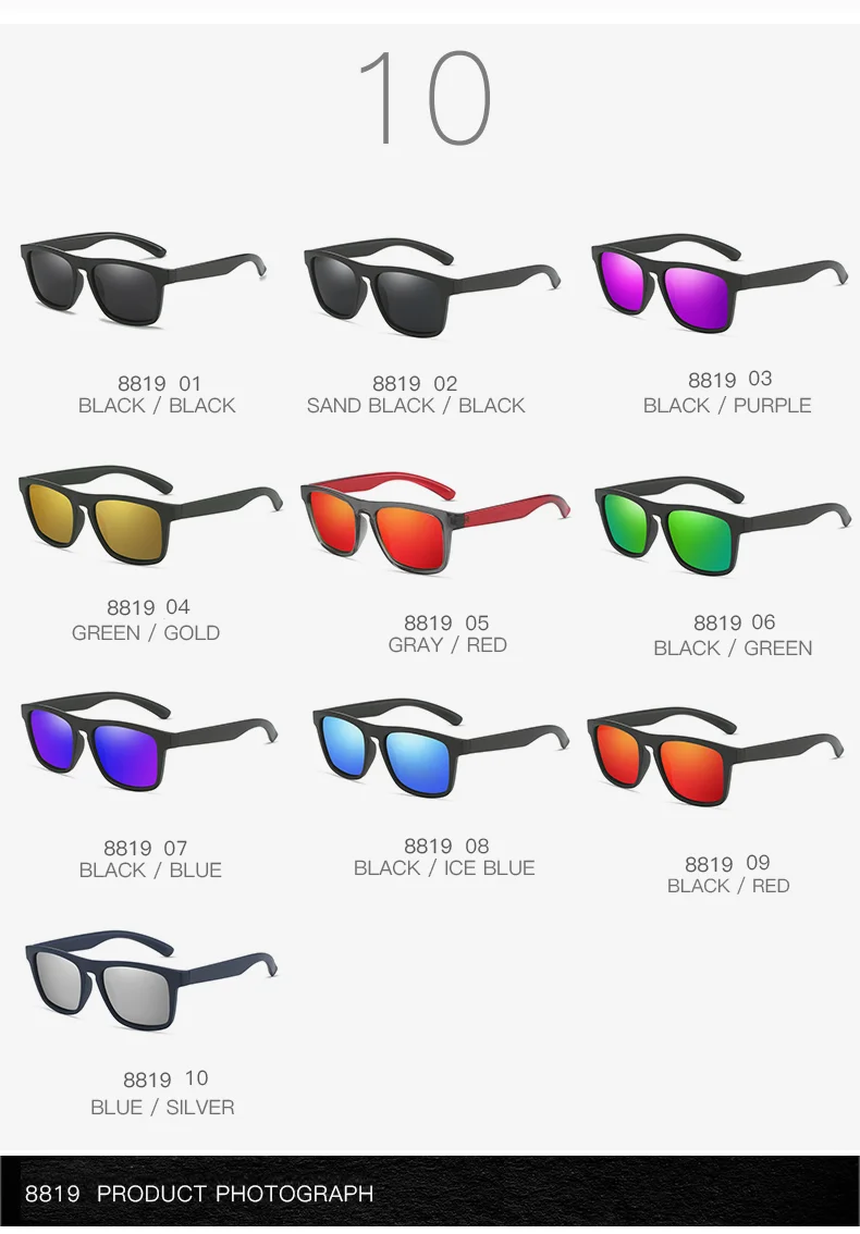 Blue, Green, Gray, Black PC Classic Plastic Frame Uv400 Driving Shades High Quality Custom logo Men Polarized Sunglasses - Details 2