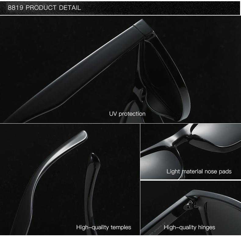 Blue, Green, Gray, Black PC Classic Plastic Frame Uv400 Driving Shades High Quality Custom logo Men Polarized Sunglasses - Details 13