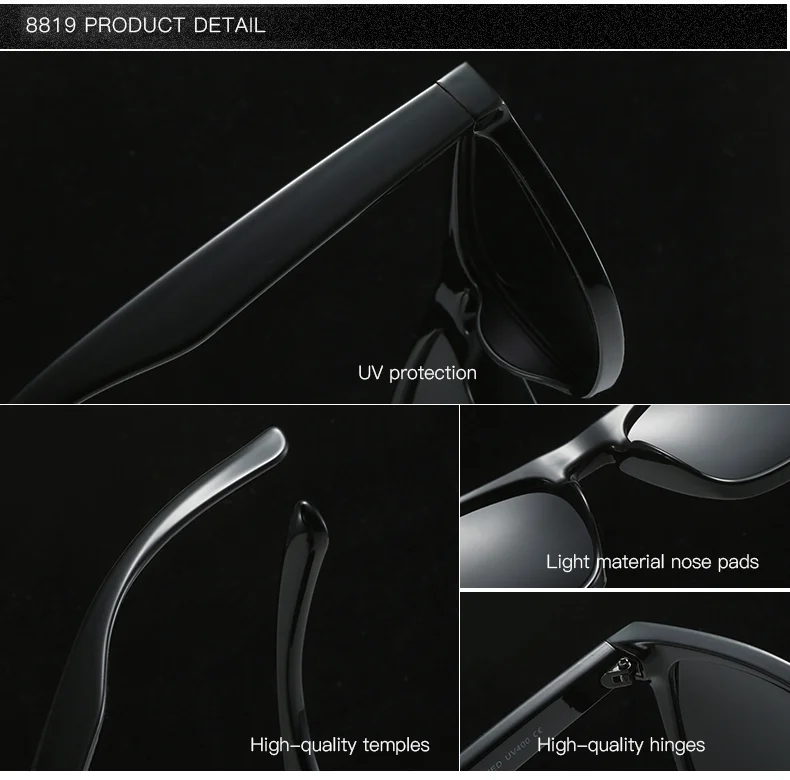 Blue, Green, Gray, Black PC Classic Plastic Frame Uv400 Driving Shades High Quality Custom logo Men Polarized Sunglasses - Details 13