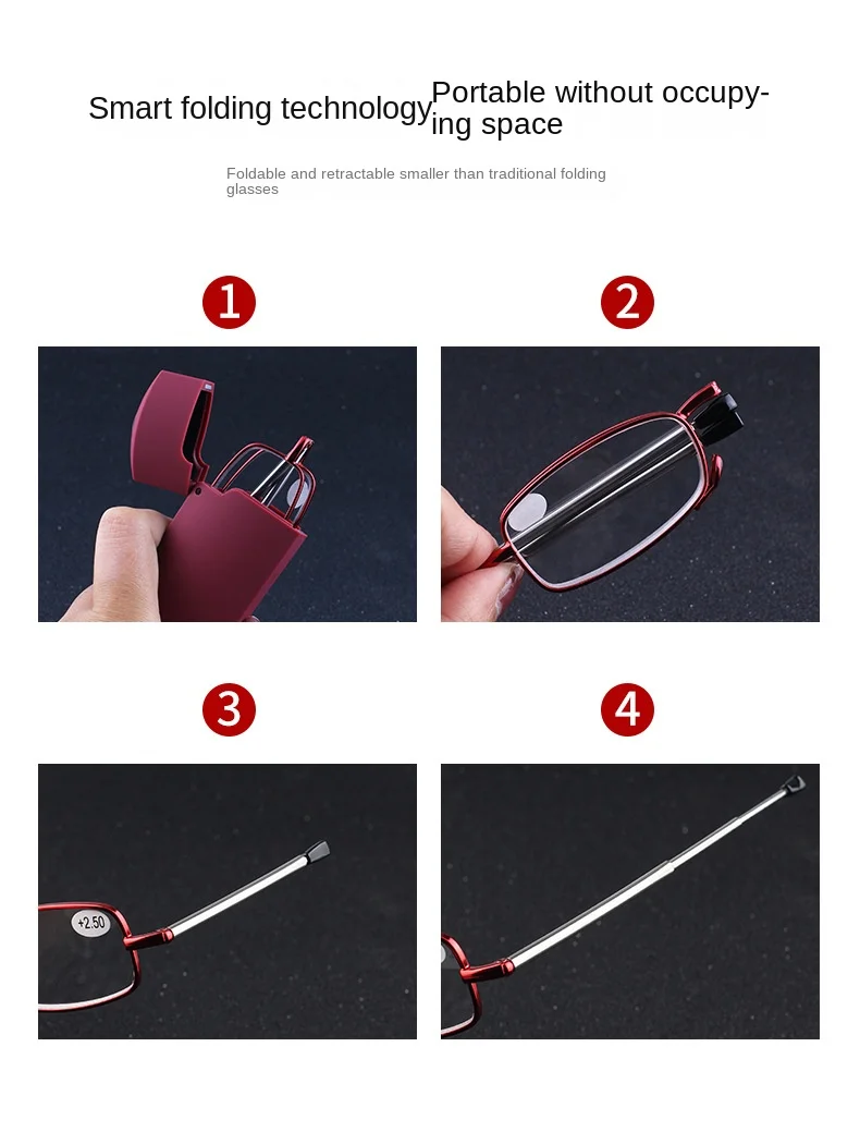 Silver, Gold, Custom Color  Folding Reading Glasses High Quality Anti Blue Light Portable Metal Reading Glasses - Details 1