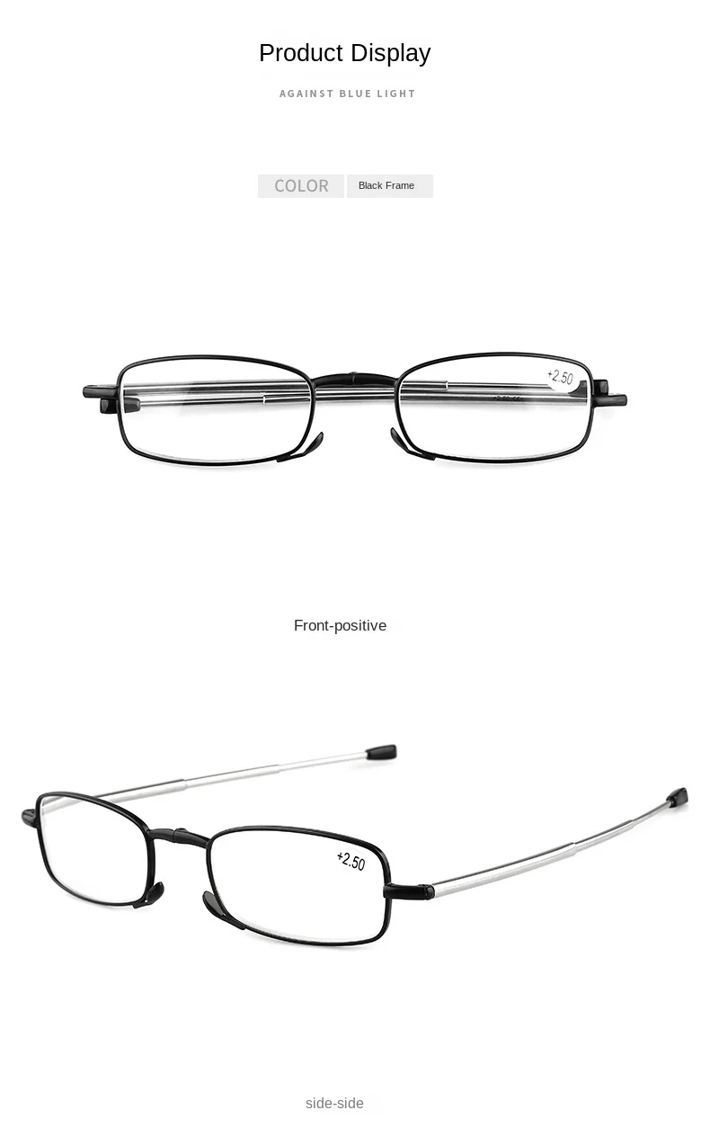 Silver, Gold, Custom Color  Folding Reading Glasses High Quality Anti Blue Light Portable Metal Reading Glasses - Details 5