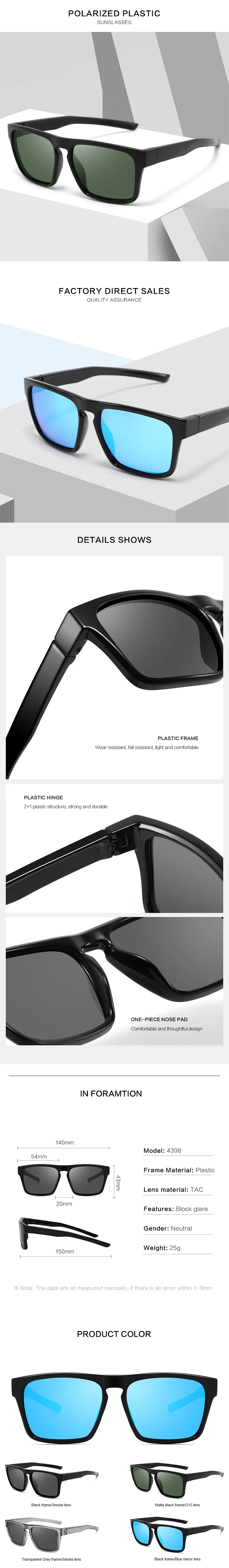 S Black, Gray, Black  Square Polarized Plastic Sunglasses Men Classic square Frame Custom logo Sunglasses for Outdoor - Details 3