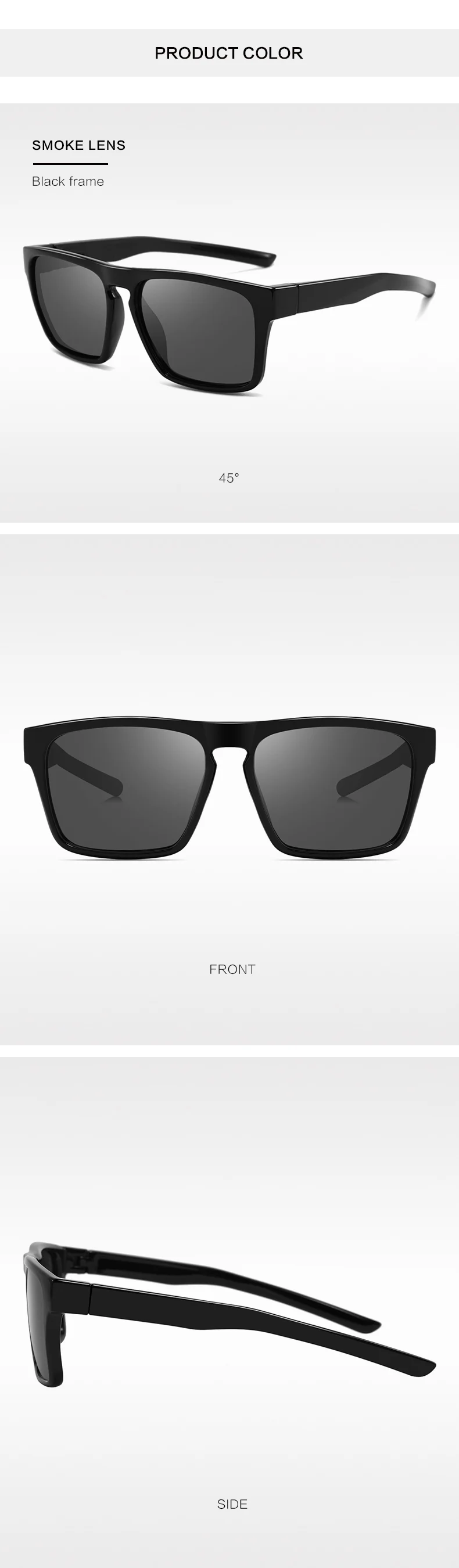 S Black, Gray, Black  Square Polarized Plastic Sunglasses Men Classic square Frame Custom logo Sunglasses for Outdoor - Details 4