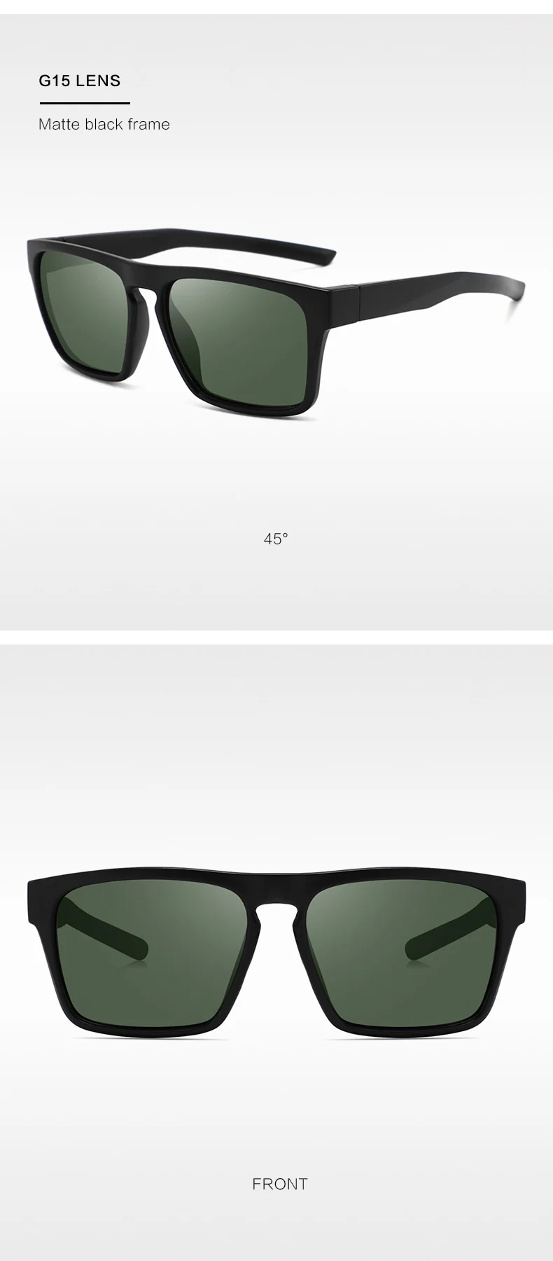 S Black, Gray, Black  Square Polarized Plastic Sunglasses Men Classic square Frame Custom logo Sunglasses for Outdoor - Details 5
