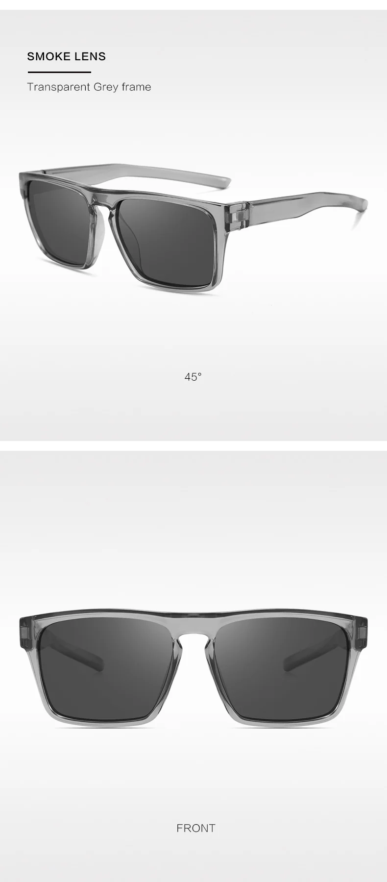 S Black, Gray, Black  Square Polarized Plastic Sunglasses Men Classic square Frame Custom logo Sunglasses for Outdoor - Details 6