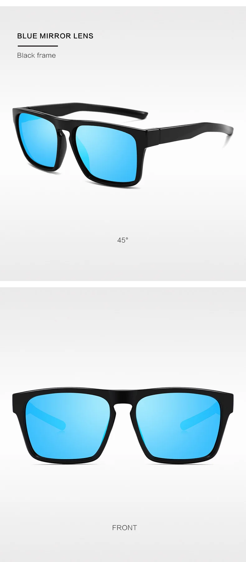 S Black, Gray, Black Square Polarized Plastic Sunglasses Men Classic square Frame Custom logo Sunglasses for Outdoor - Details 7