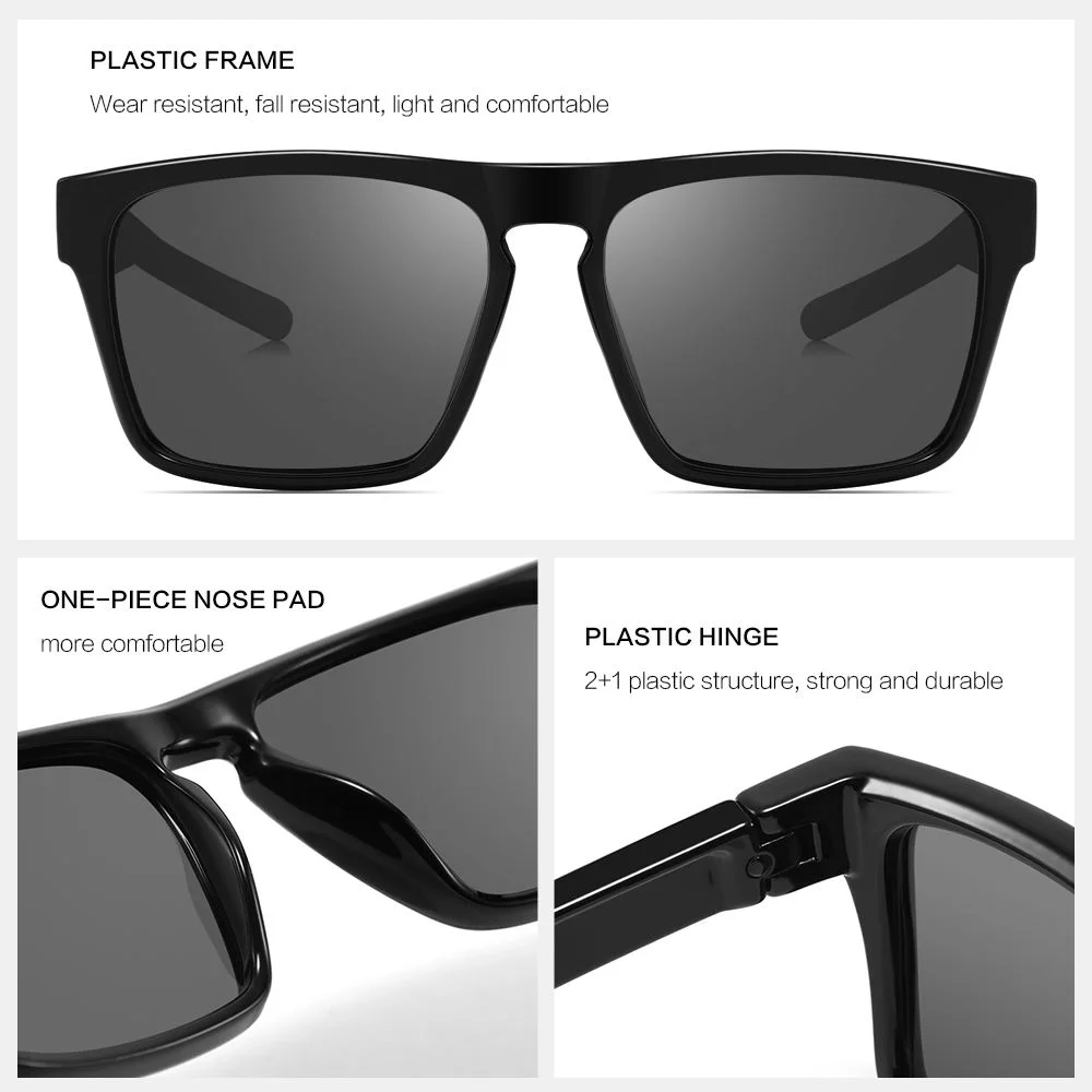 S Black, Gray, Black Square Polarized Plastic Sunglasses Men Classic square Frame Custom logo Sunglasses for Outdoor - View 4