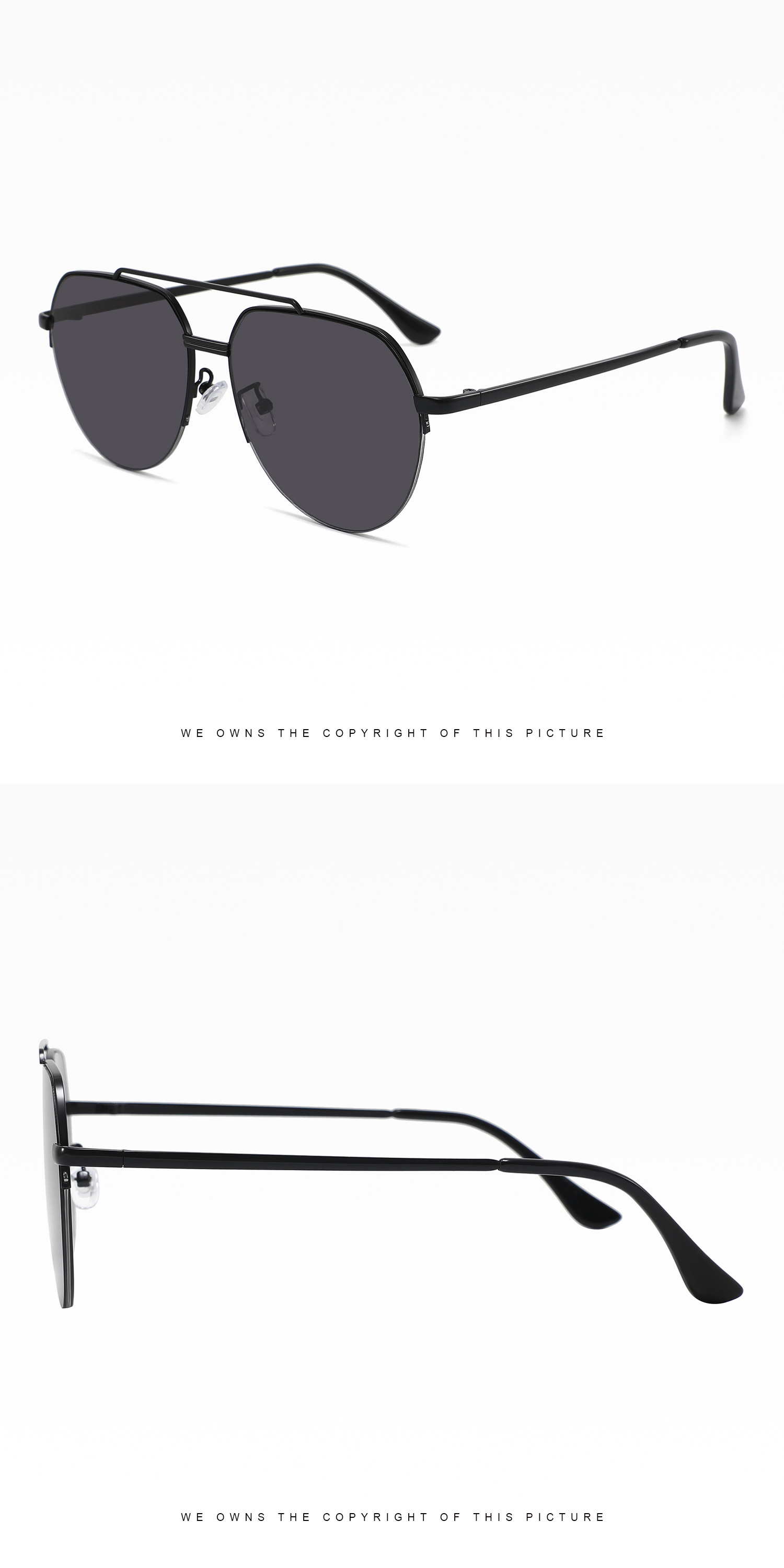 SBlack, Gray, Black Retro Large Metal Frame Polarized Sunglasses Unisex Double Bridge Vintage Oversized Sun Glasses Classic Polarized Sunglasses - Details 7