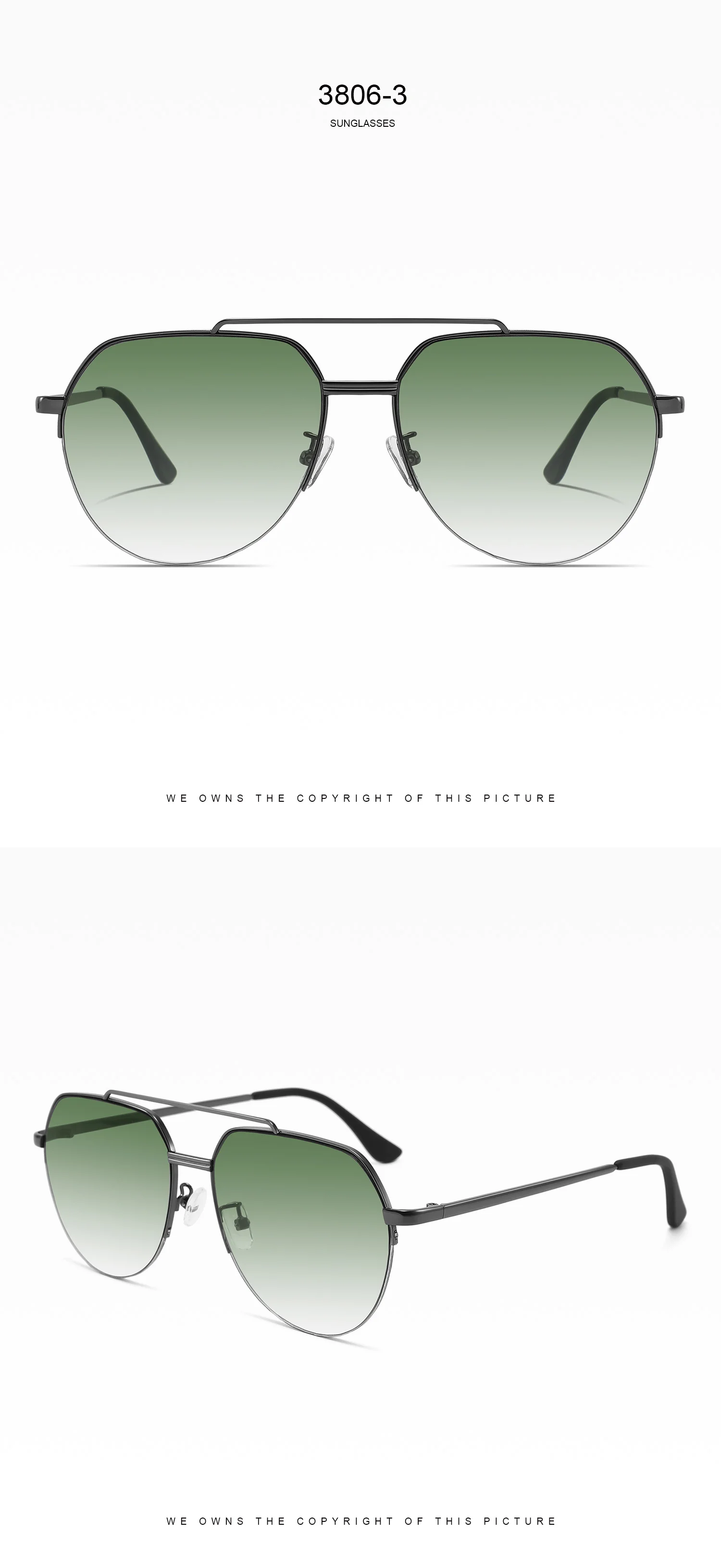 SBlack, Gray, Black Retro Large Metal Frame Polarized Sunglasses Unisex Double Bridge Vintage Oversized Sun Glasses Classic Polarized Sunglasses - Details 9