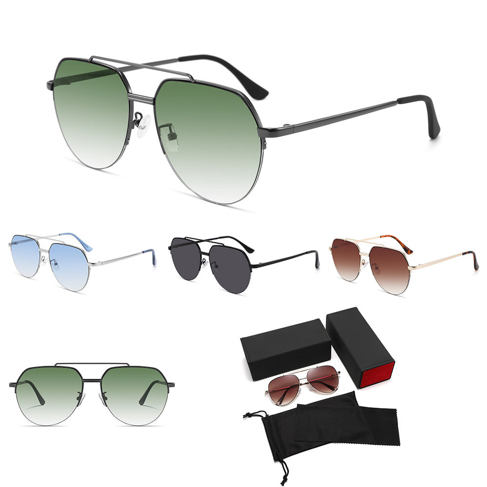 SBlack, Gray, Black Retro Large Metal Frame Polarized Sunglasses Unisex Double Bridge Vintage Oversized Sun Glasses Classic Polarized Sunglasses - View 1