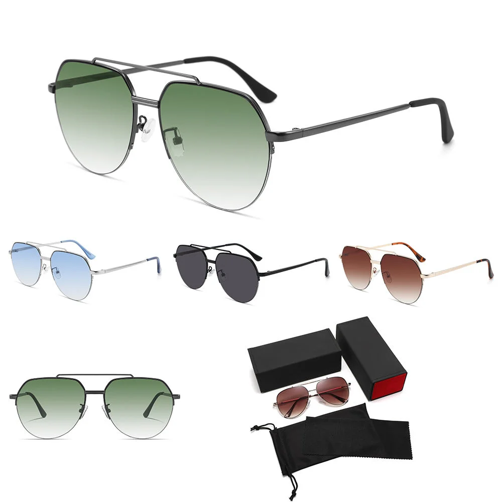 SBlack, Gray, Black  Retro Large Metal Frame Polarized Sunglasses Unisex Double Bridge Vintage Oversized Sun Glasses Classic Polarized Sunglasses - View 1