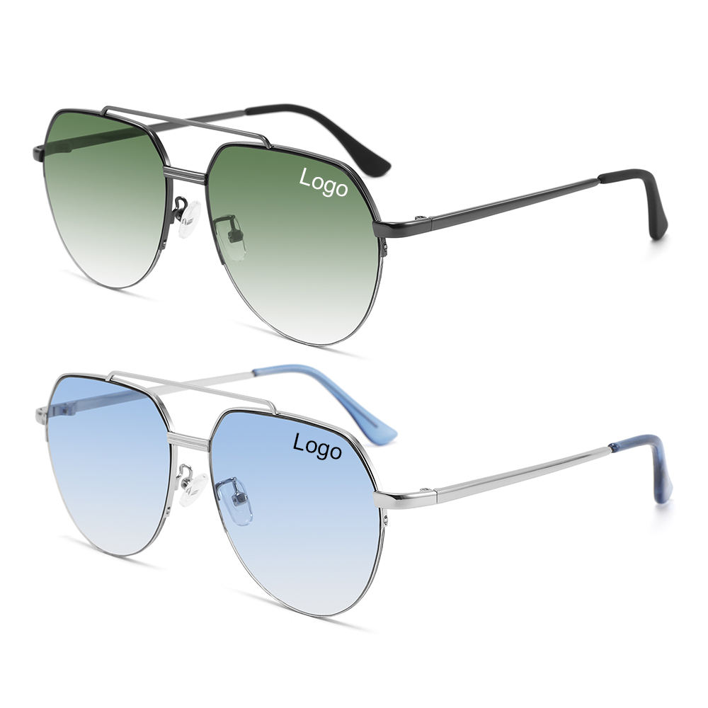 Retro Large Metal Frame Polarized Sunglasses Unisex Double Bridge Vintage Oversized Sun Glasses Classic Polarized Sunglasses