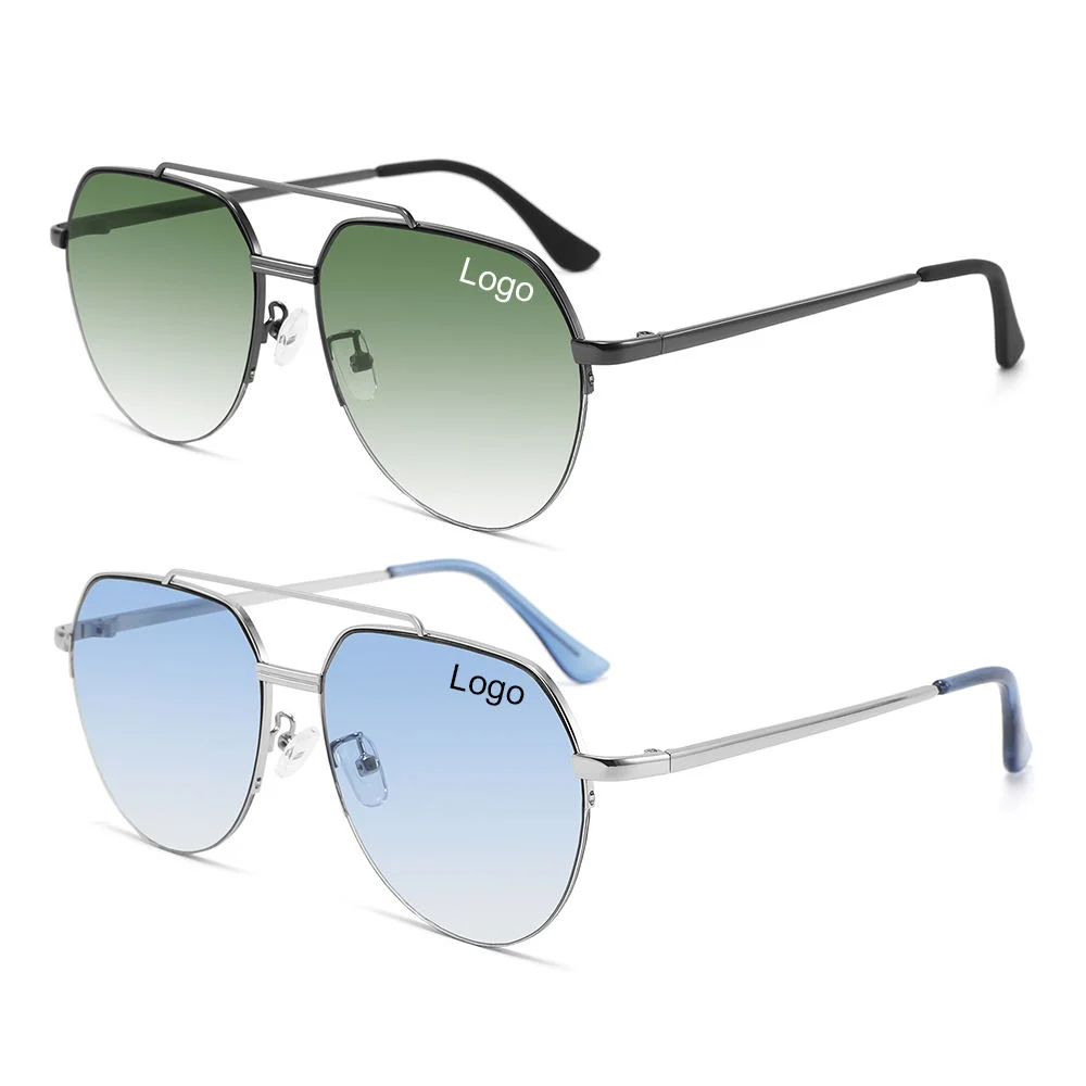 Retro Large Metal Frame Polarized Sunglasses Unisex Double Bridge Vintage Oversized Sun Glasses Classic Polarized Sunglasses