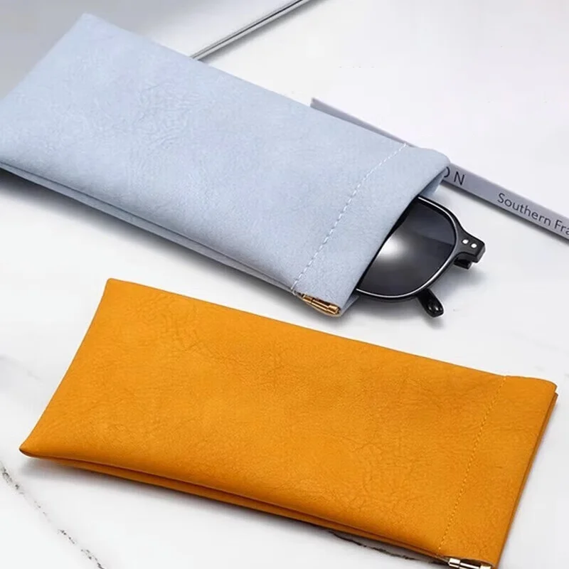Customized Color PU Leather Custom Logo Soft PU Leather Sunglasses Bag Portable Slim Protective Eyeglasses Case with Case Holder Glasses Storage Pouch - Details 4