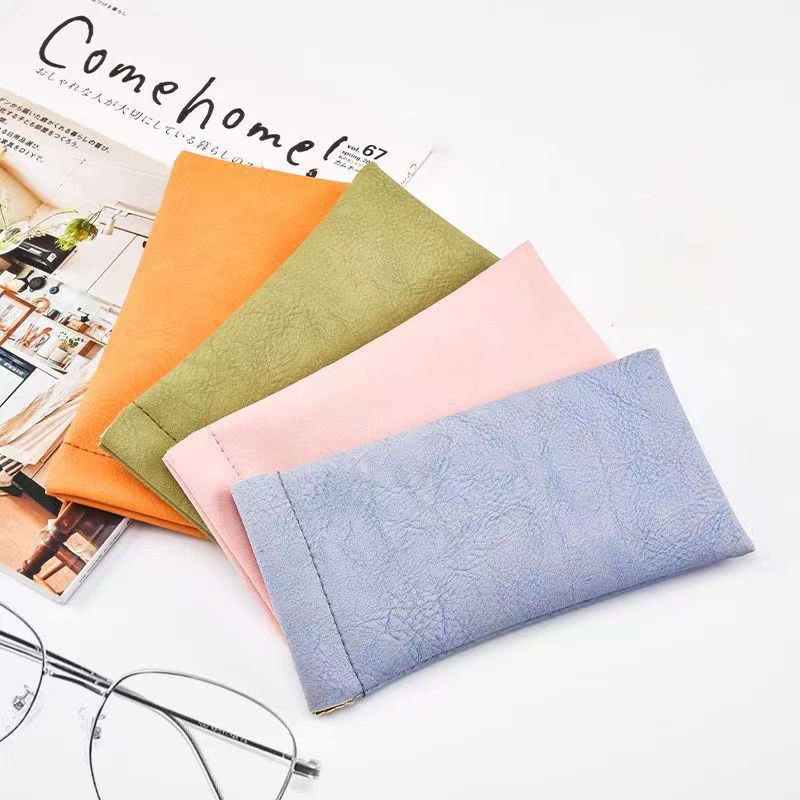 Custom Logo Soft PU Leather Sunglasses Bag Portable Slim Protective Eyeglasses Case with Case Holder Glasses Storage Pouch