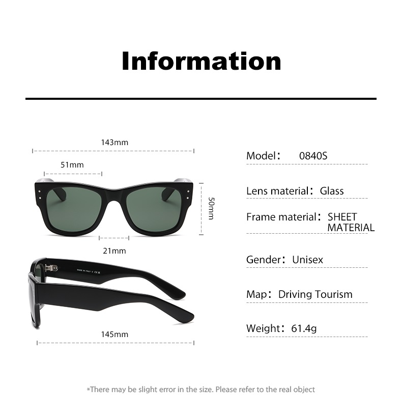 Promotion Sunglasses Designer Sunglasses Glass Lenses Square Black Sunglasses Details and Specifications
