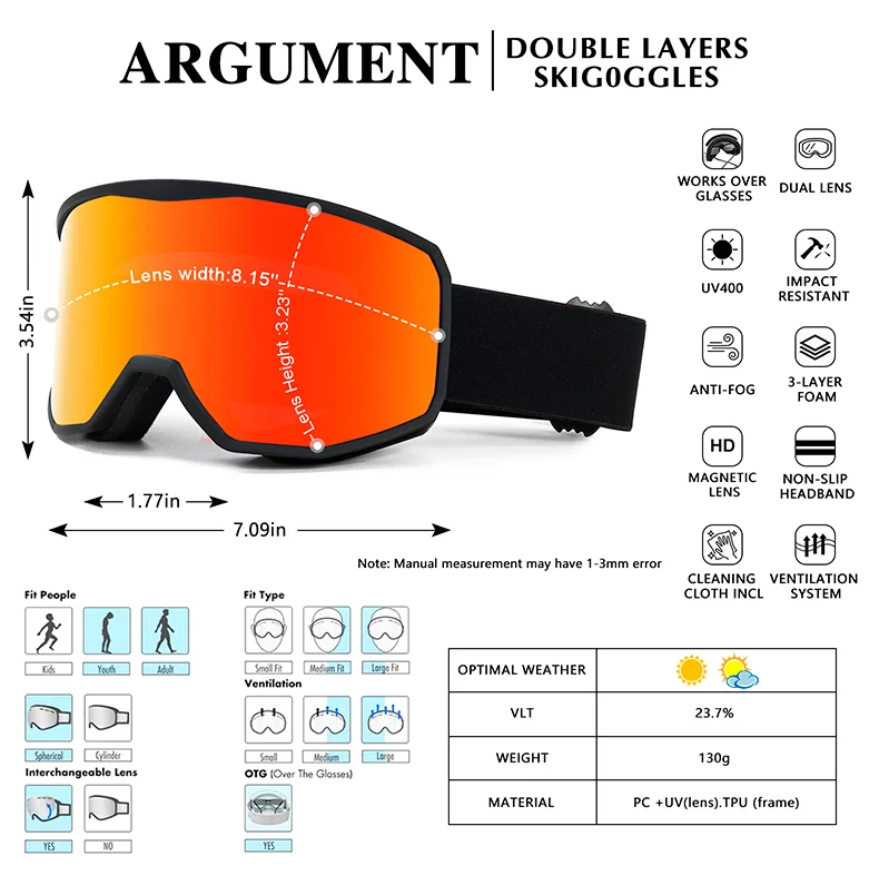  TPU Desniger Ski Goggles Ice Skating Snow Sports Glasses Polarized Anti-fog Lens UV400 Protection Snowboard Safety Sunglasses Custom - Details 3