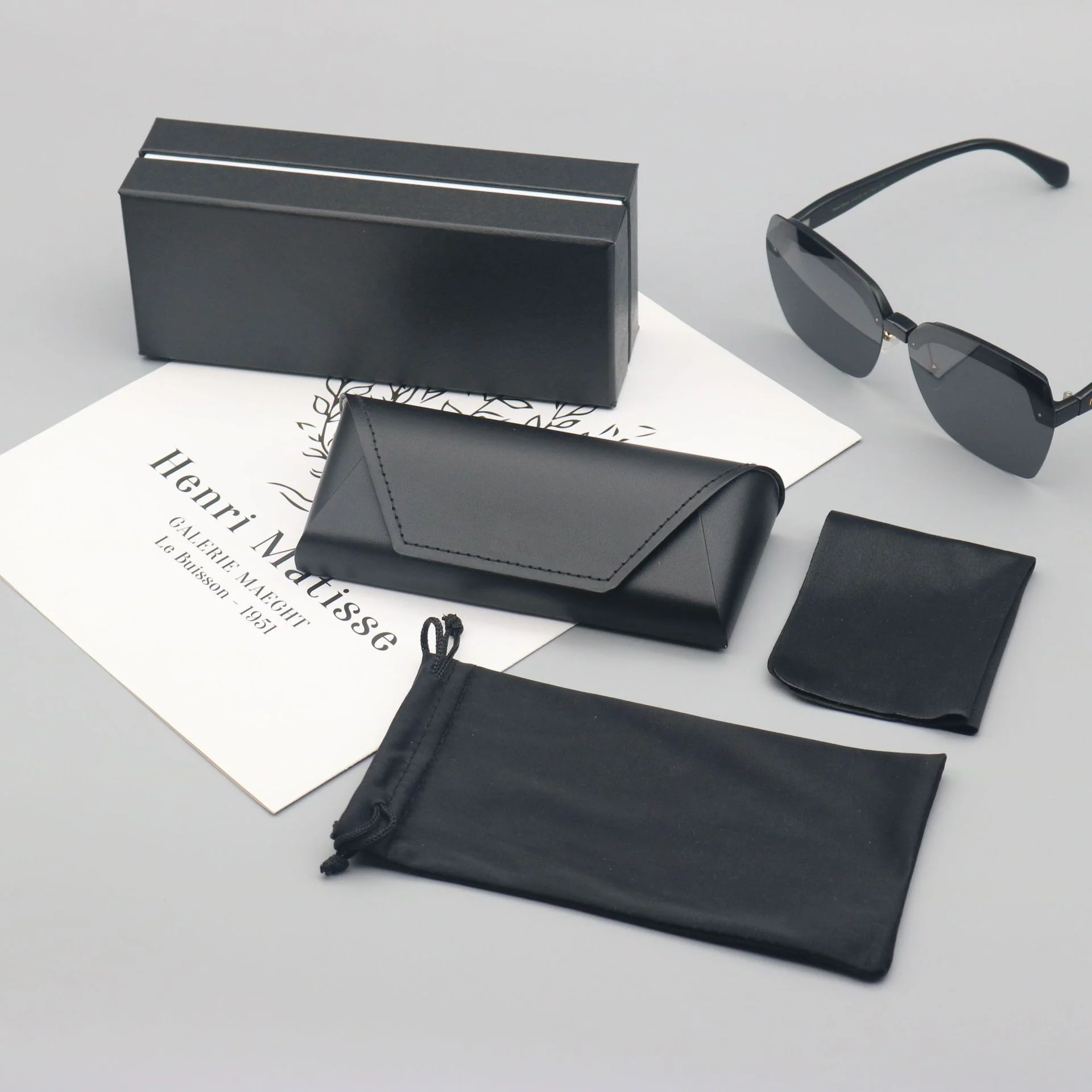 Luxury Leather Eyeglass Case Set 4PCS – Portable Glasses Organizer with Flip-Top Box, Gift Packaging