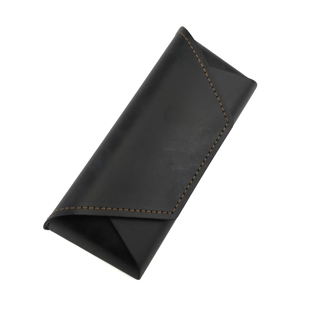 Black Leather Handcrafted Black Leather Glasses Case Set — Large Size Eyewear Box with Gift Bag & Dust Pouch, Custom Logo Available - Details 18