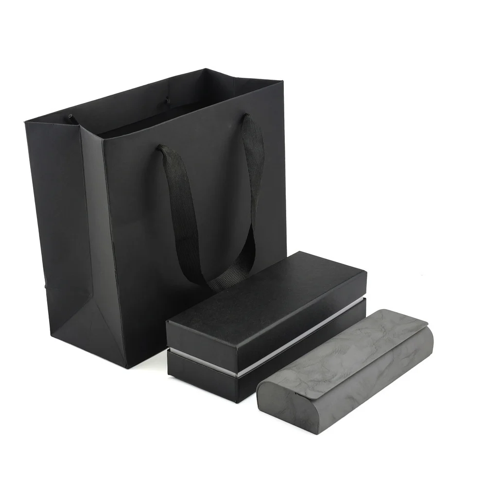 Black Leather Handcrafted Black Leather Glasses Case Set — Large Size Eyewear Box with Gift Bag & Dust Pouch, Custom Logo Available - Details 24