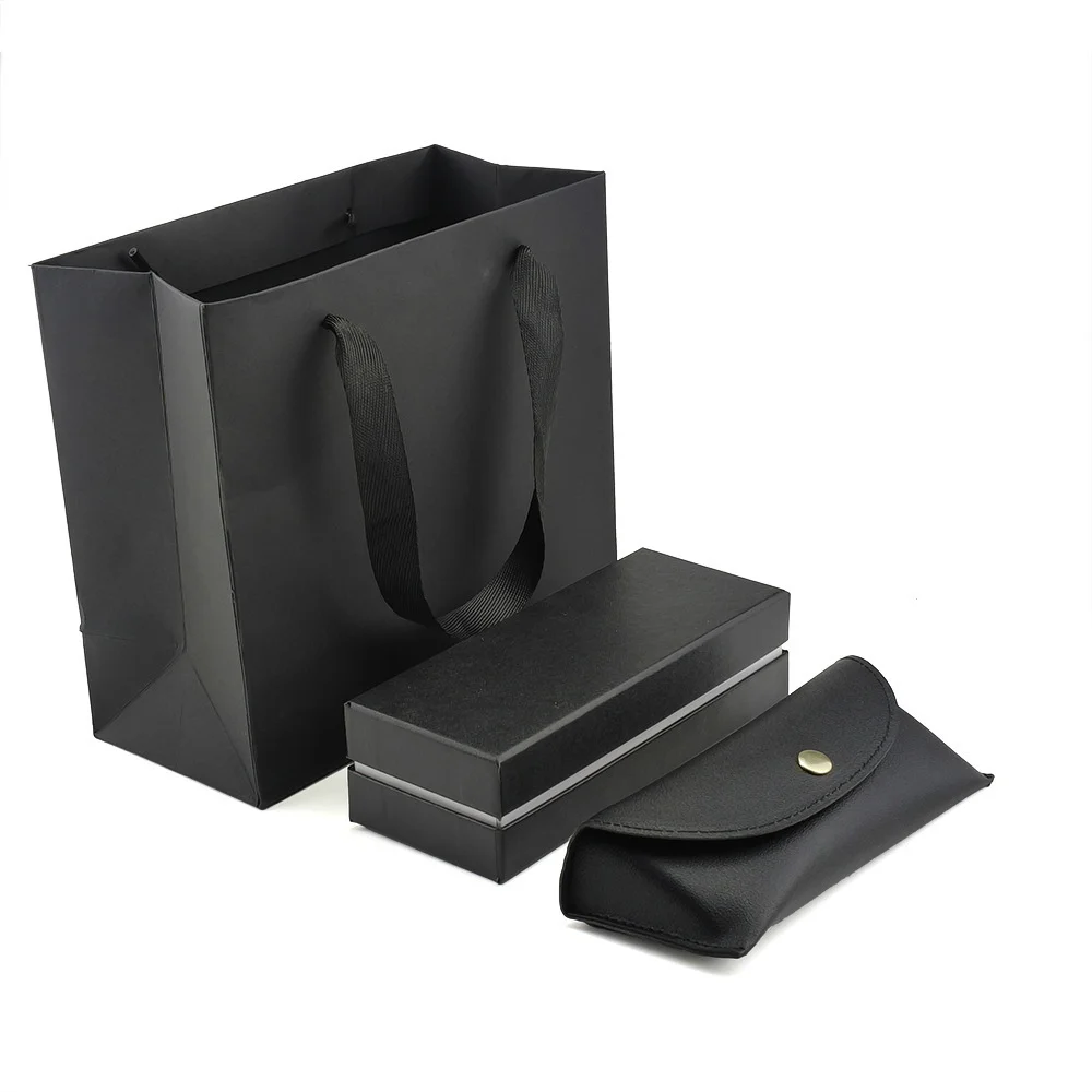 Black Leather Handcrafted Black Leather Glasses Case Set — Large Size Eyewear Box with Gift Bag & Dust Pouch, Custom Logo Available - View 4