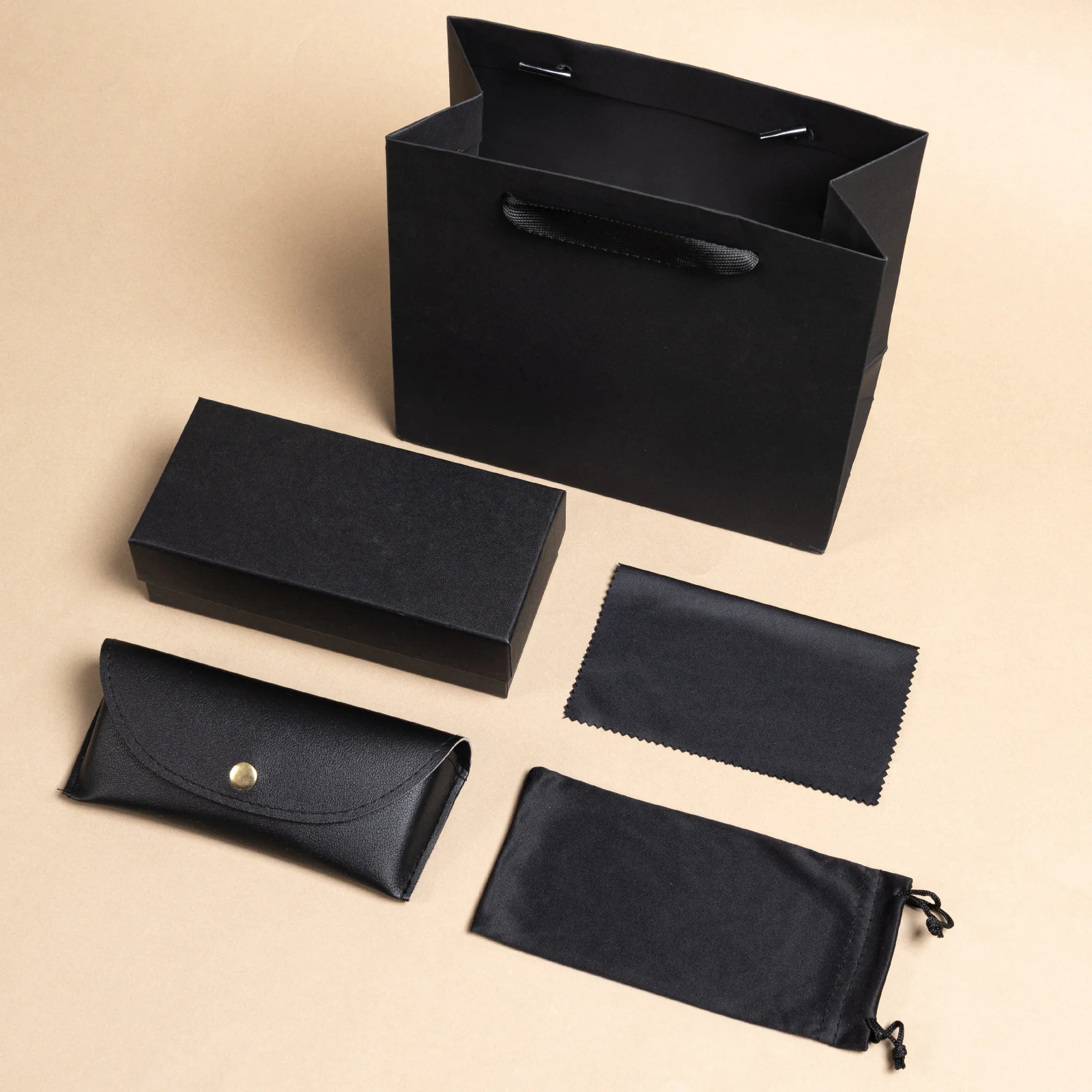 Premium Leather Glasses Case Set — Soft Pouch with Lid-and-Base Gift Box, Custom Logo Available