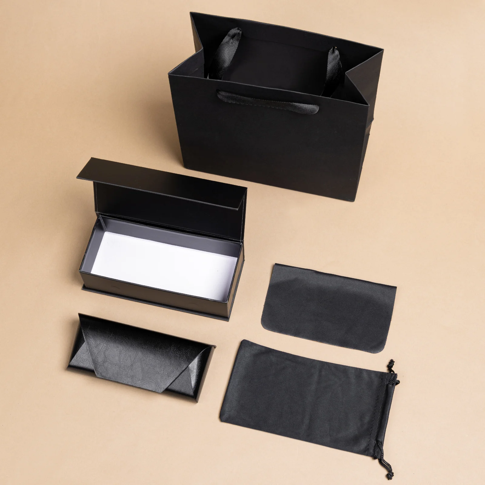  Leather Premium Leather Glasses Case Set — Soft Pouch with Lid-and-Base Gift Box, Custom Logo Available - View 2