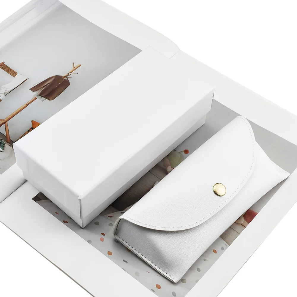 White Leather Minimalist White Leather Glasses Case Set — 4-Piece Premium Portable Eyewear Pouch with Lid-and-Base Box, Custom Logo Available - Details 7