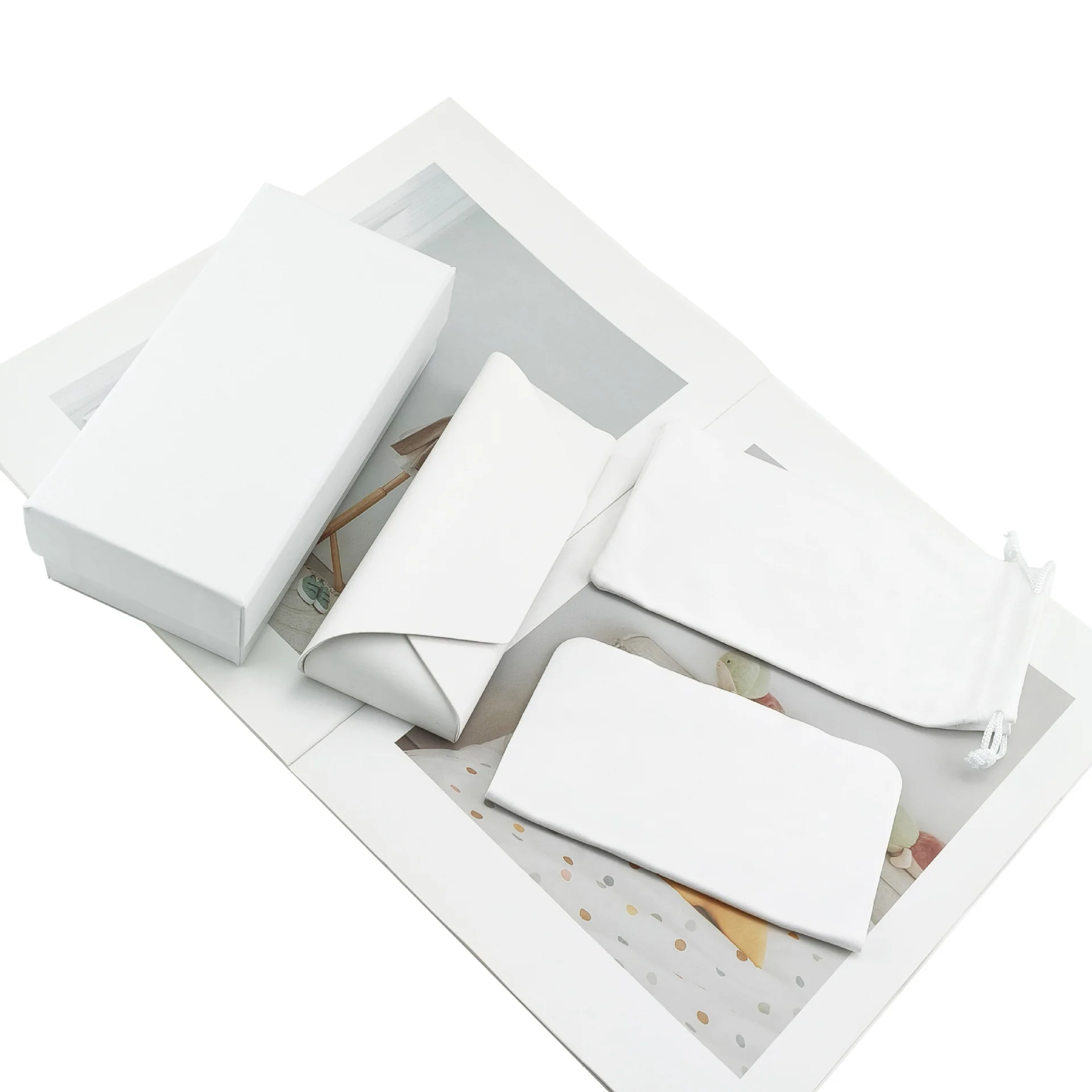 White Leather Minimalist White Leather Glasses Case Set — 4-Piece Premium Portable Eyewear Pouch with Lid-and-Base Box, Custom Logo Available - View 6