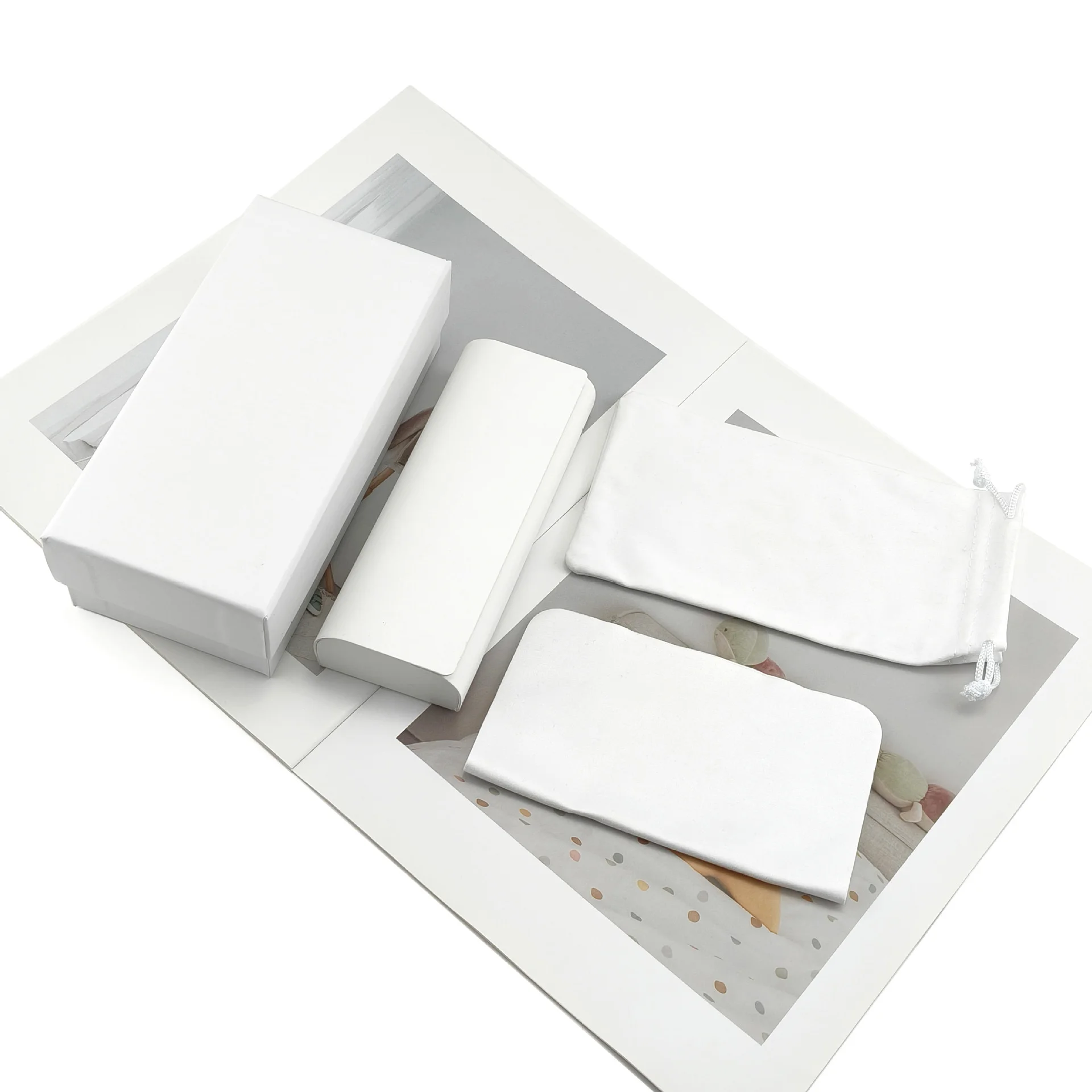 White Leather Minimalist White Leather Glasses Case Set — 4-Piece Premium Portable Eyewear Pouch with Lid-and-Base Box, Custom Logo Available - View 8