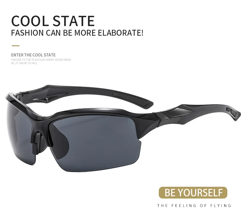 Black PC (Polycarbonate) Trendy Sports Sunglasses - UV Protection for Driving and Running / $0.93 per pair (Wholesale Price) - View 2