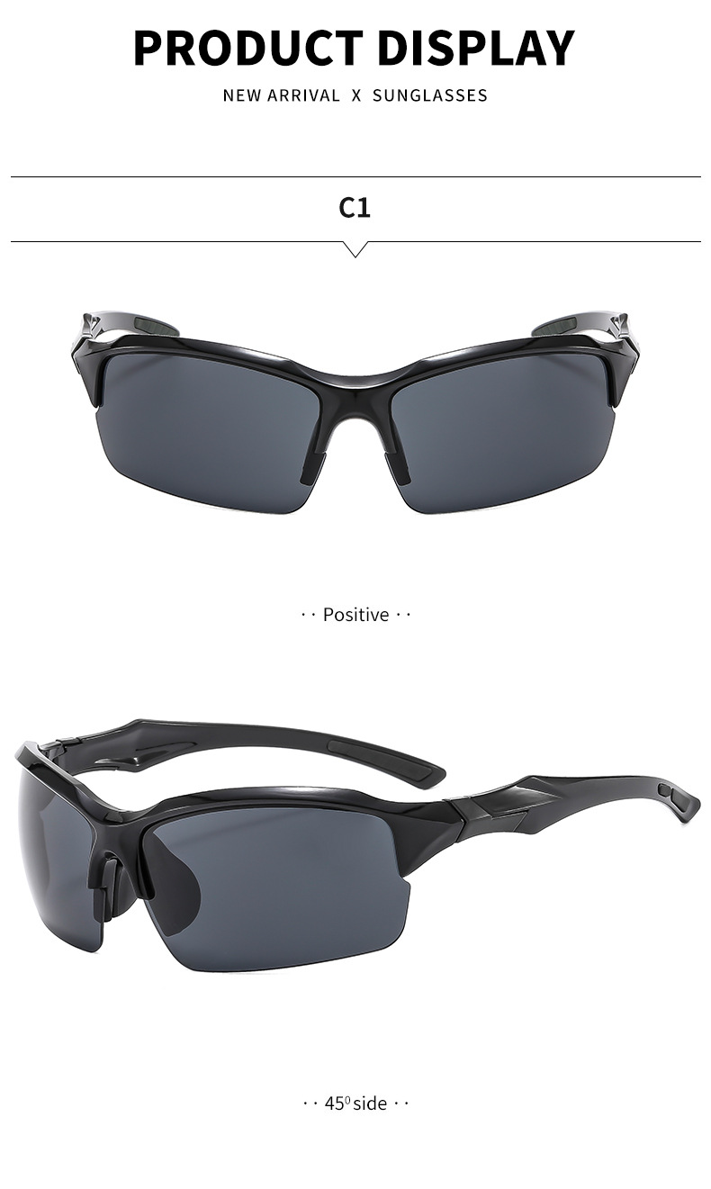 Black PC (Polycarbonate) Trendy Sports Sunglasses - UV Protection for Driving and Running / $0.93 per pair (Wholesale Price) - Details 3