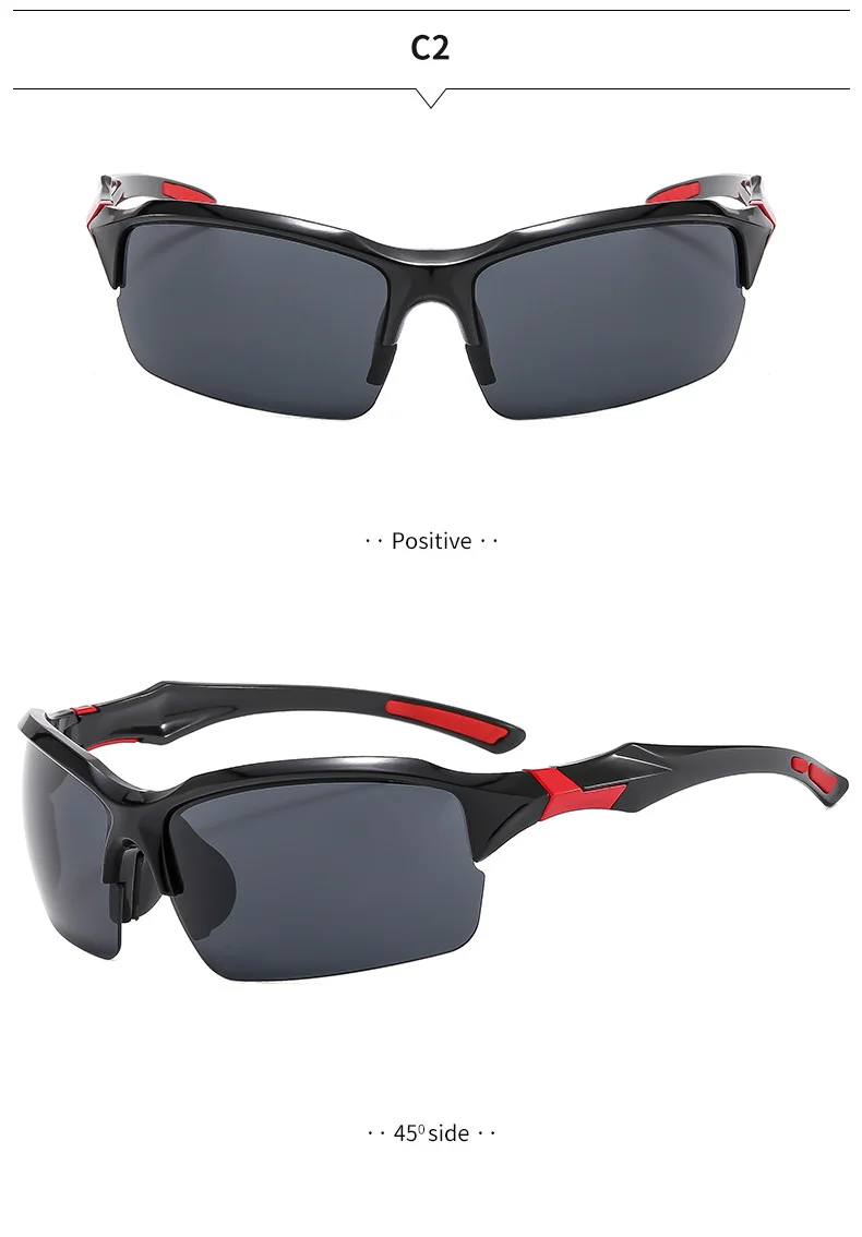 Black PC (Polycarbonate) Trendy Sports Sunglasses - UV Protection for Driving and Running / $0.93 per pair (Wholesale Price) - Details 4