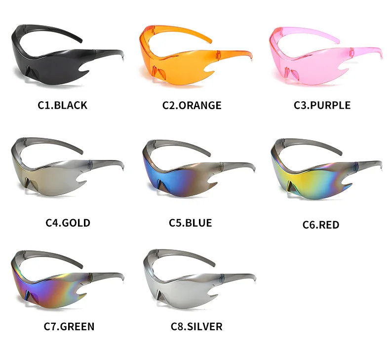 Silver Polycarbonate (PC) Neon Glow Biking Sunglasses with Hip Hop Style / $1.55 per pair (Wholesale Price) - Details 1