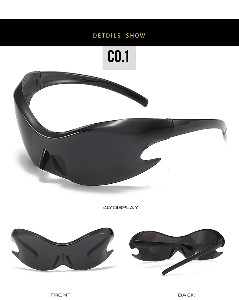 Silver Polycarbonate (PC) Neon Glow Biking Sunglasses with Hip Hop Style / $1.55 per pair (Wholesale Price) - Details 2