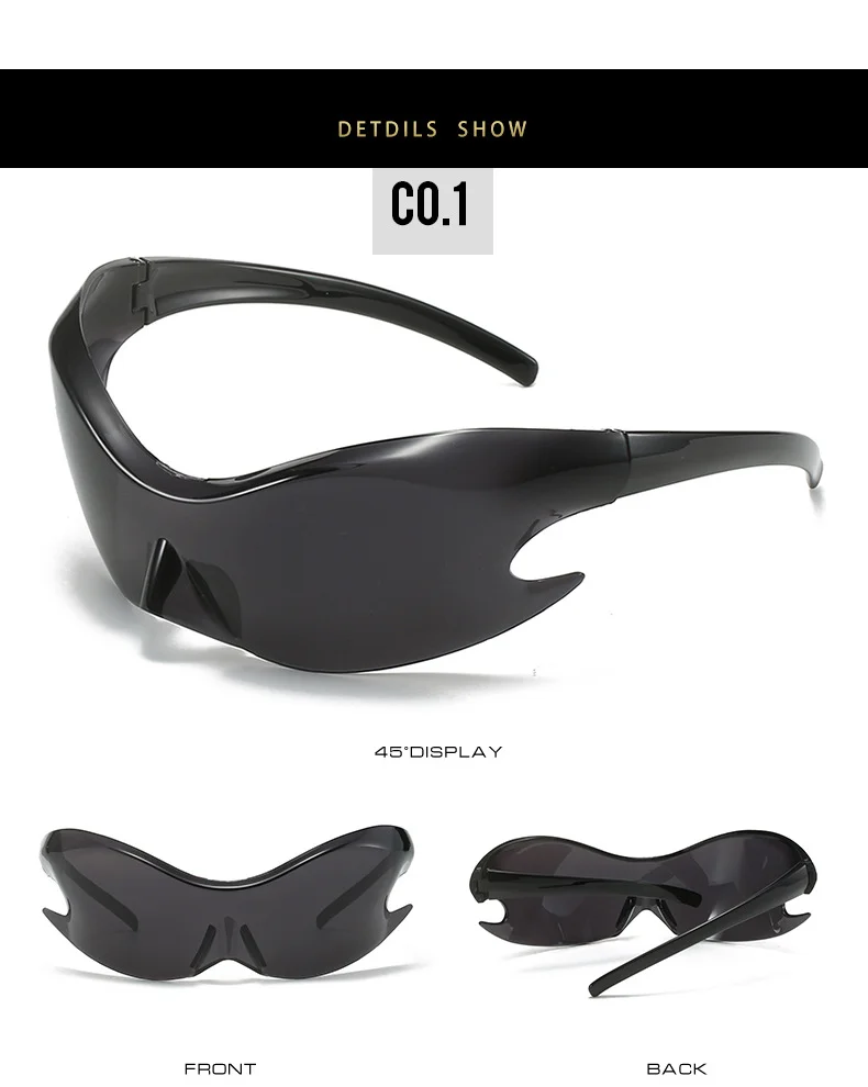 Silver Polycarbonate (PC) Neon Glow Biking Sunglasses with Hip Hop Style / $1.55 per pair (Wholesale Price) - Details 2