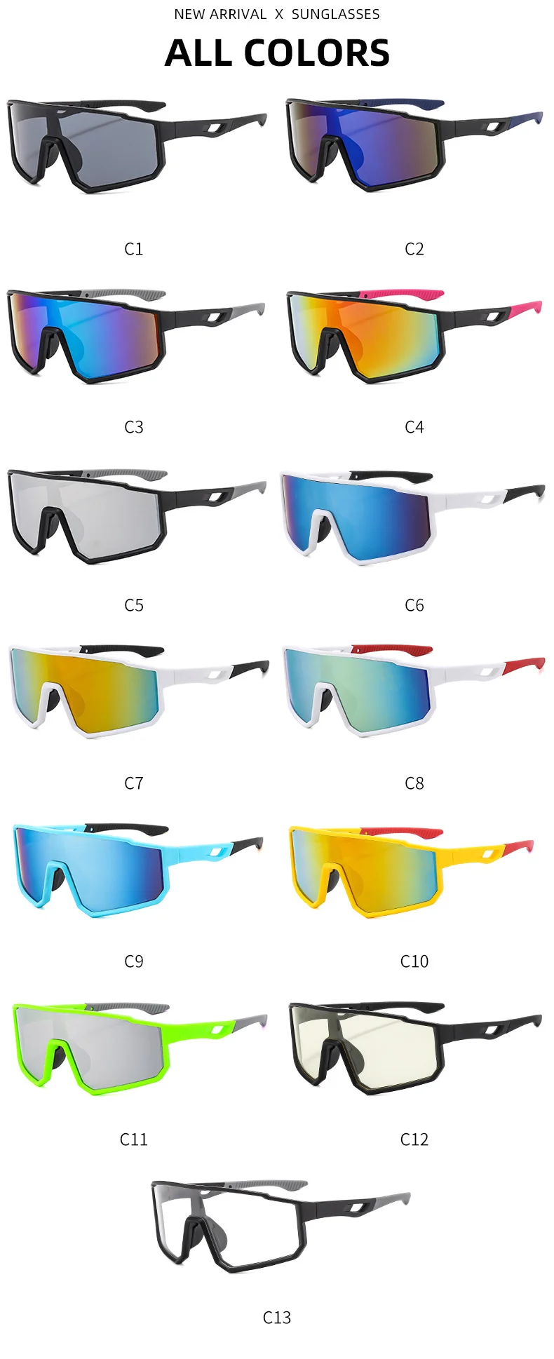 Black Polycarbonate (PC) Neon UV400 Cycling & Running Sunglasses / $1.11 per pair (Wholesale Price) - Details 2