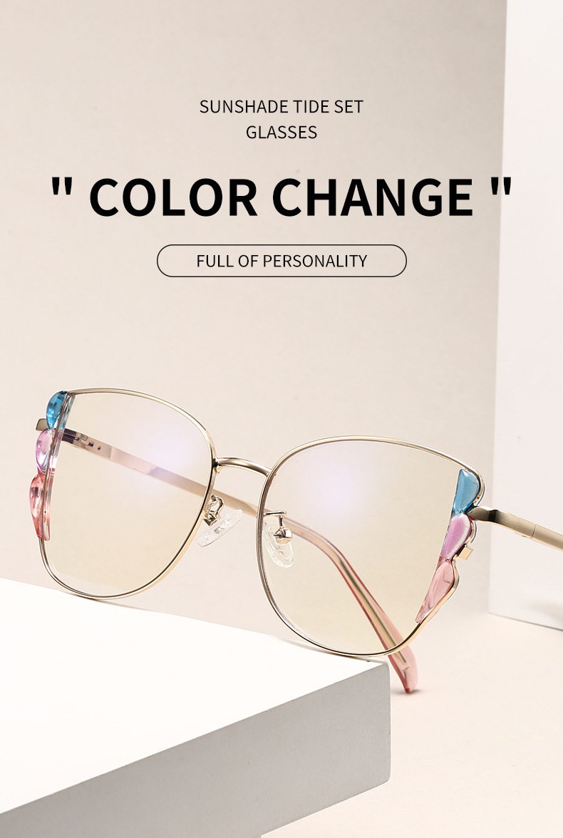 Black PC Women's Fashion Butterfly Optical Frames - Instant Color Changing Anti-Blue Light Glasses Wholesale - Details 3