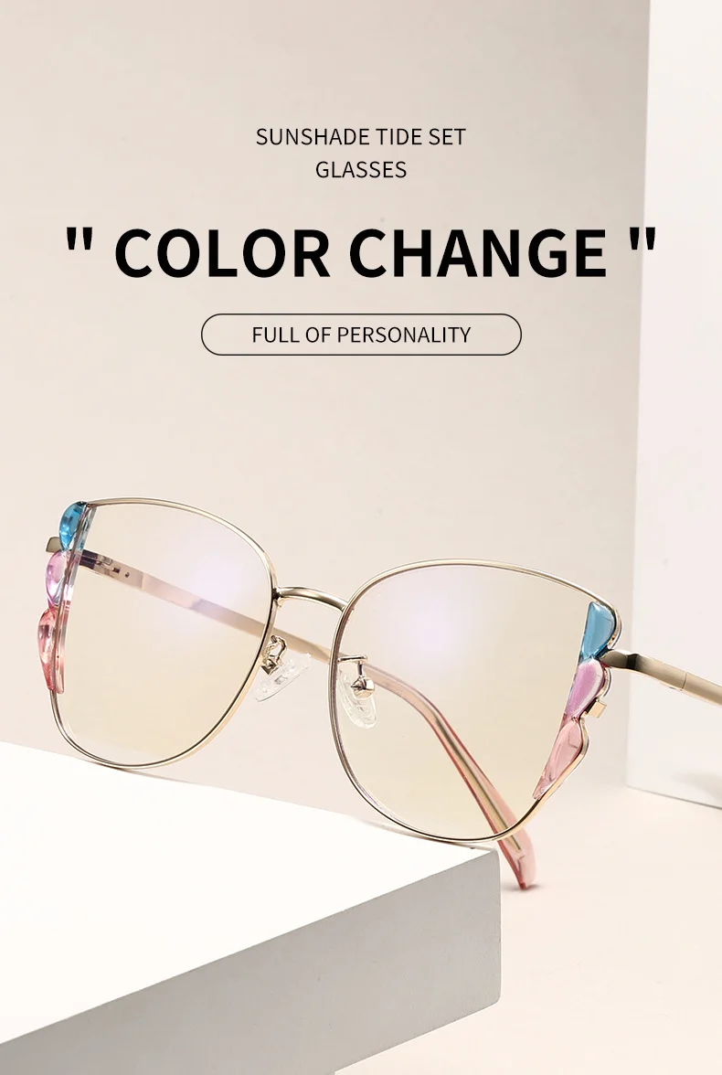 Black PC Women's Fashion Butterfly Optical Frames - Instant Color Changing Anti-Blue Light Glasses Wholesale - Details 3