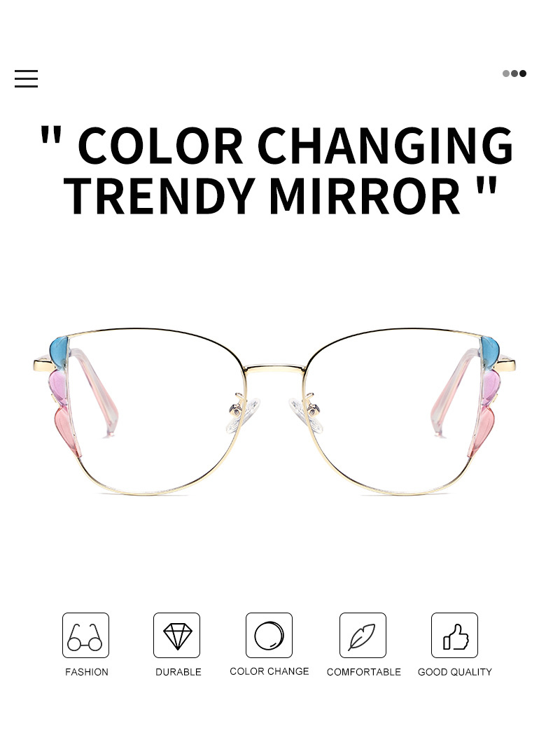 Black PC Women's Fashion Butterfly Optical Frames - Instant Color Changing Anti-Blue Light Glasses Wholesale - Details 4