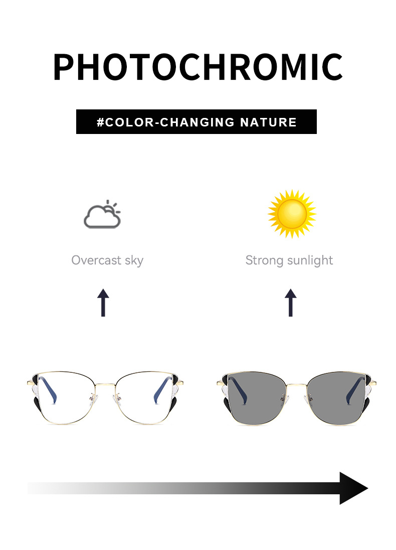 Black PC Women's Fashion Butterfly Optical Frames - Instant Color Changing Anti-Blue Light Glasses Wholesale - Details 6