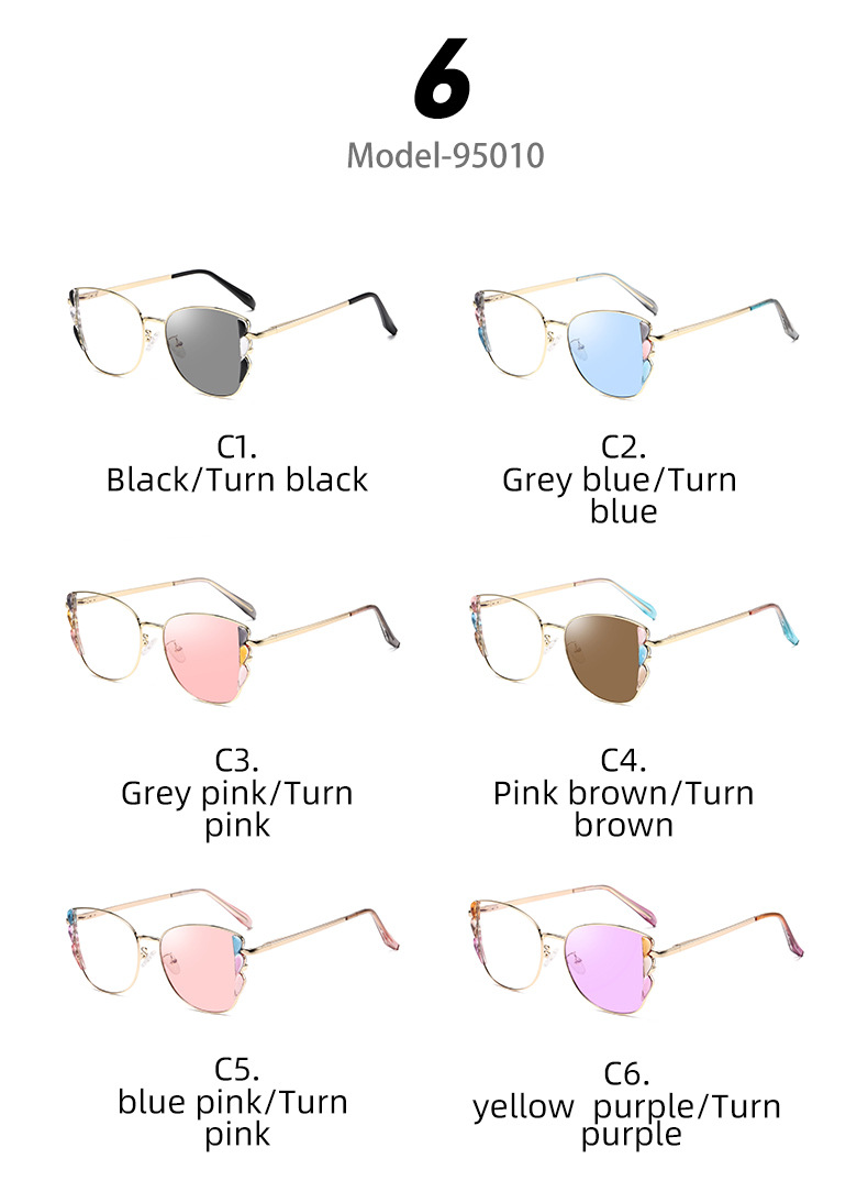 Black PC Women's Fashion Butterfly Optical Frames - Instant Color Changing Anti-Blue Light Glasses Wholesale - Details 9