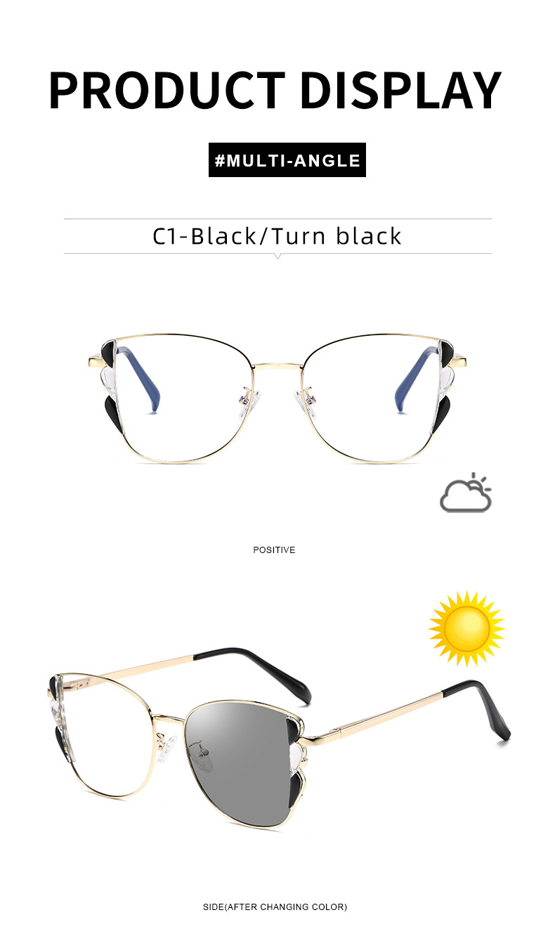 Black PC Women's Fashion Butterfly Optical Frames - Instant Color Changing Anti-Blue Light Glasses Wholesale - Details 13