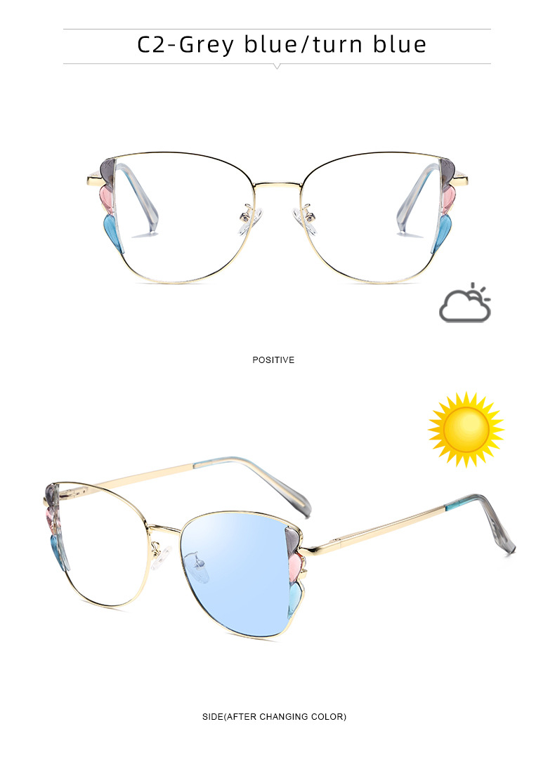 Black PC Women's Fashion Butterfly Optical Frames - Instant Color Changing Anti-Blue Light Glasses Wholesale - Details 14