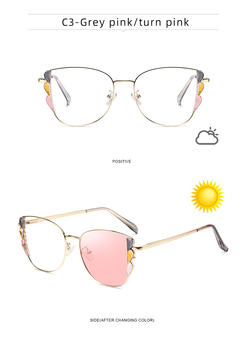 Black PC Women's Fashion Butterfly Optical Frames - Instant Color Changing Anti-Blue Light Glasses Wholesale - Details 15