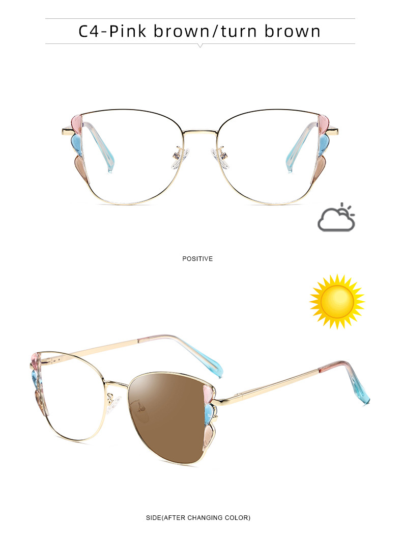 Black PC Women's Fashion Butterfly Optical Frames - Instant Color Changing Anti-Blue Light Glasses Wholesale - Details 16