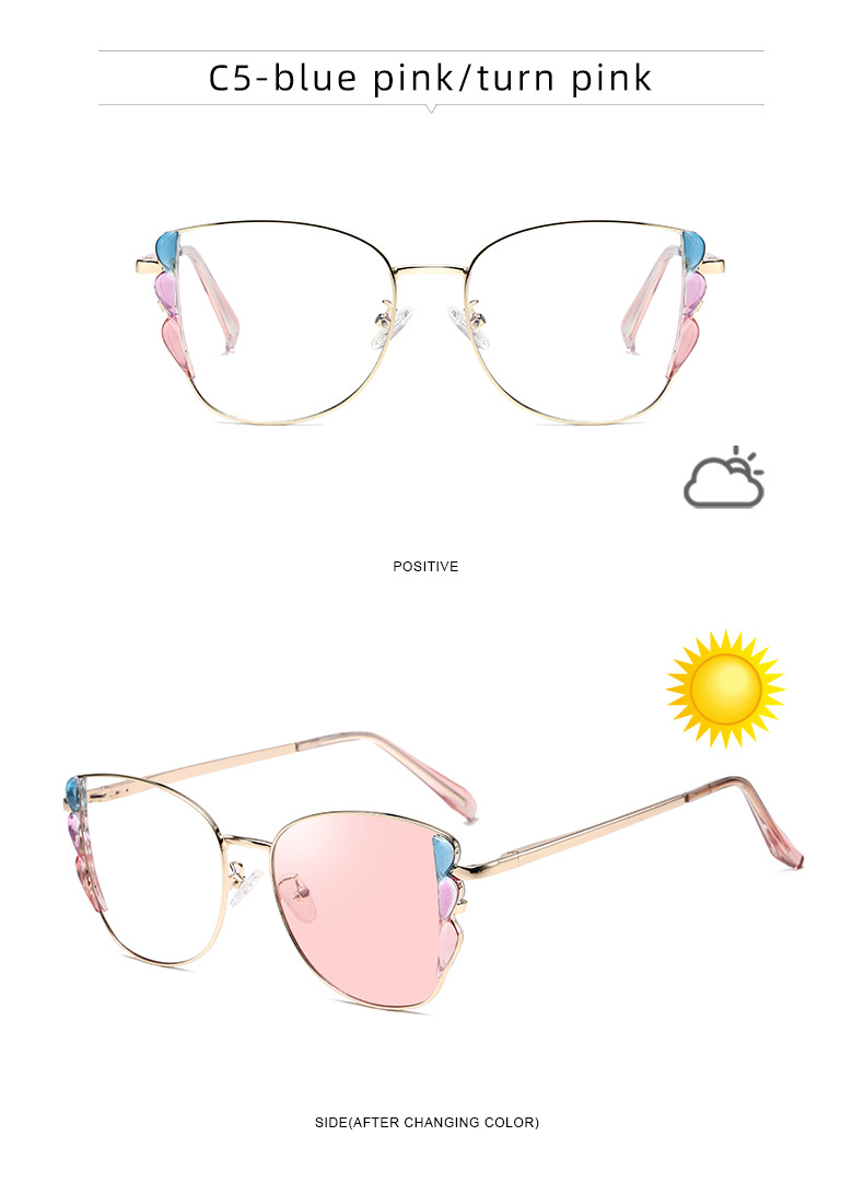 Black PC Women's Fashion Butterfly Optical Frames - Instant Color Changing Anti-Blue Light Glasses Wholesale - Details 17